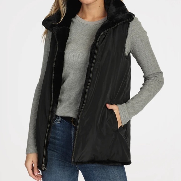 Vintage Black Genuine Fur Zip Vest Cozy Soft Quiet Luxury Sleeveless Size Large - Picture 4 of 11